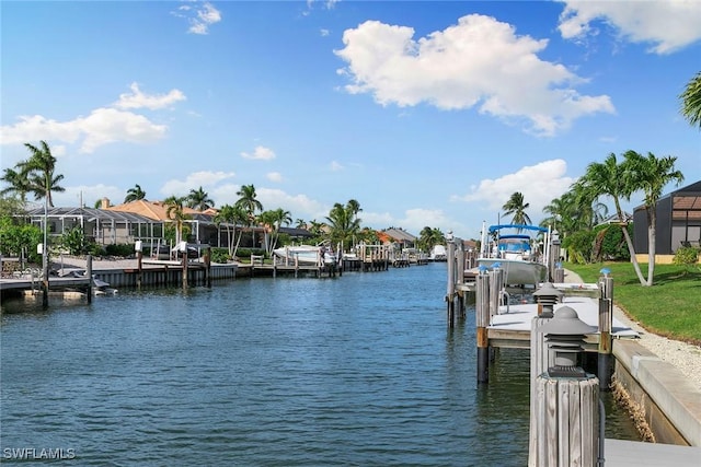 dock area featuring a water view and boat lift