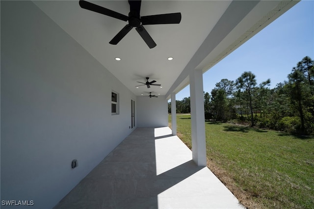 view of patio featuring a ceiling fan