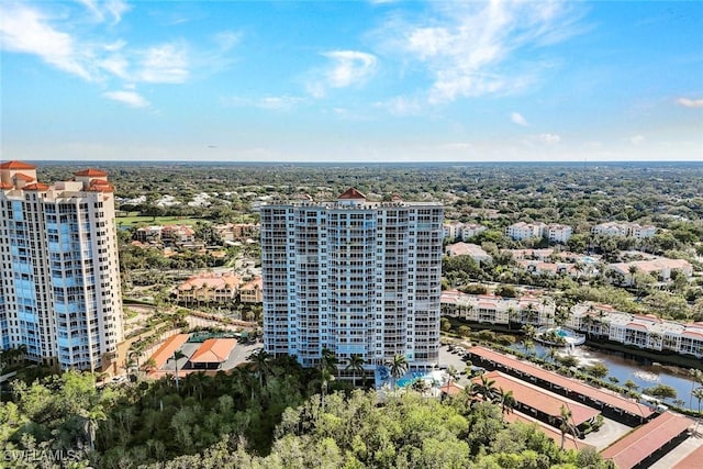 bird's eye view with a water view and a view of city