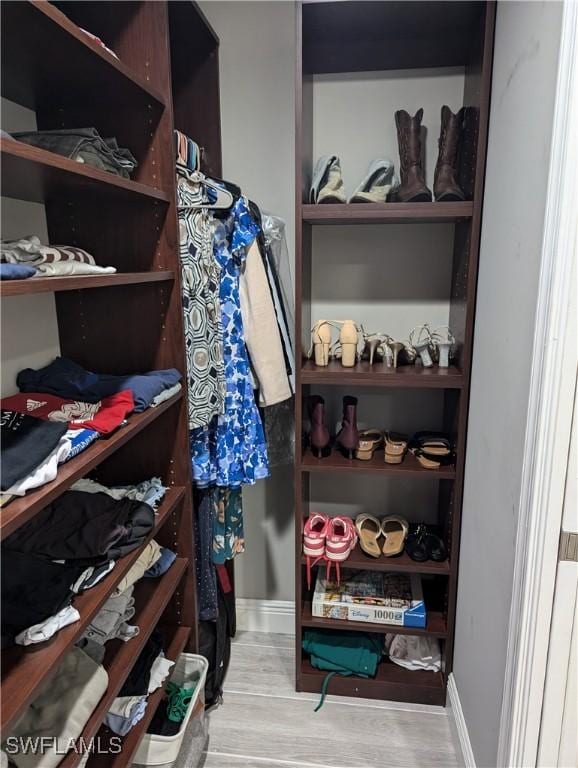 walk in closet featuring wood finished floors