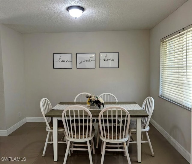 dining space with baseboards and a textured ceiling