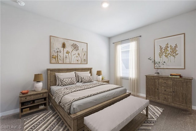 bedroom featuring baseboards and carpet