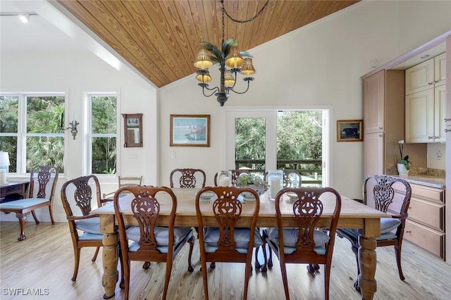 3643 N Rd, Naples, FL 34104 - dining area with crown molding, a notable chandelier, light wood-type flooring, vaulted ceiling, and wooden ceiling