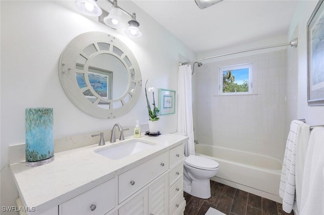3643 N Rd, Naples, FL 34104 - bathroom featuring shower / tub combo, toilet, vanity, and wood finish floors