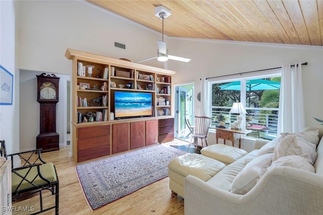 3643 N Rd, Naples, FL 34104 - living room featuring high vaulted ceiling, light wood-style floors, and wood ceiling
