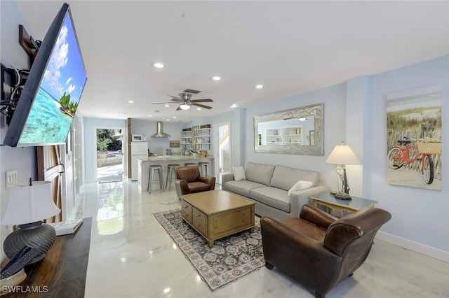 3643 N Rd, Naples, FL 34104 - living room featuring baseboards, recessed lighting, and a ceiling fan