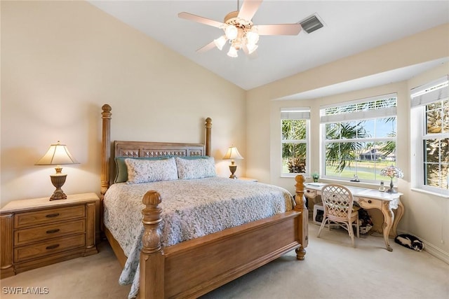 5979 Trophy Dr Unit 1604, Naples, FL 34110 - bedroom featuring light colored carpet, vaulted ceiling, a ceiling fan, and baseboards