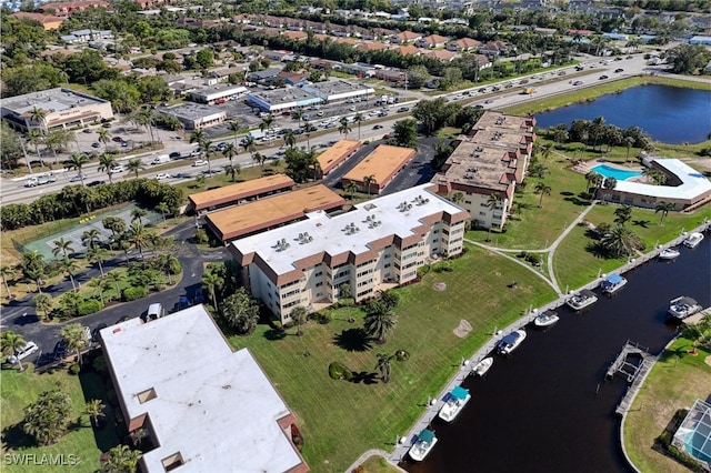 aerial view with a water view