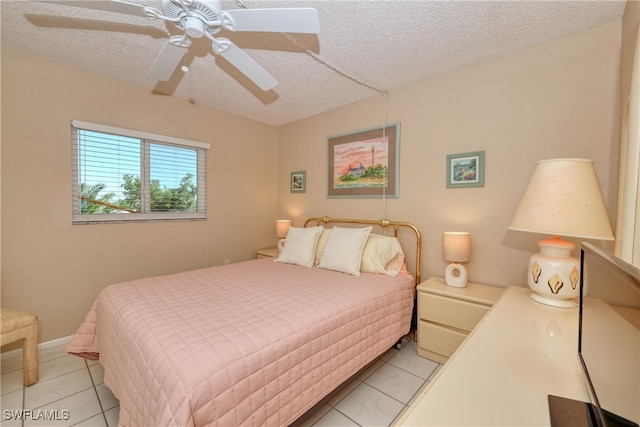 bedroom featuring a textured ceiling and a ceiling fan