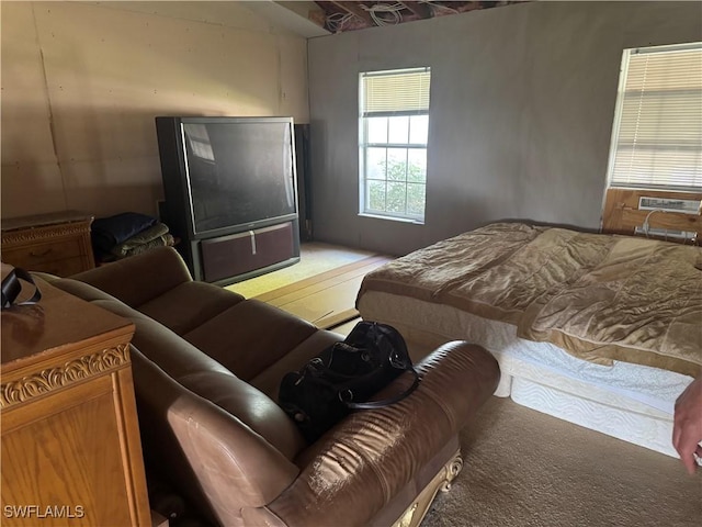 carpeted bedroom with cooling unit