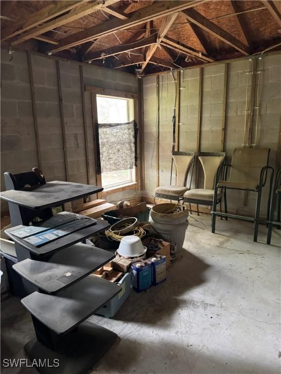 basement featuring concrete block wall