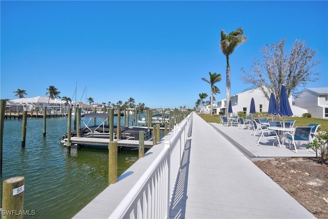 dock area featuring a water view