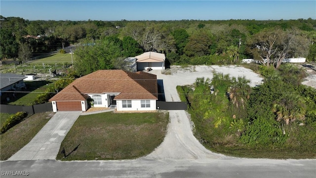 bird's eye view featuring a view of trees