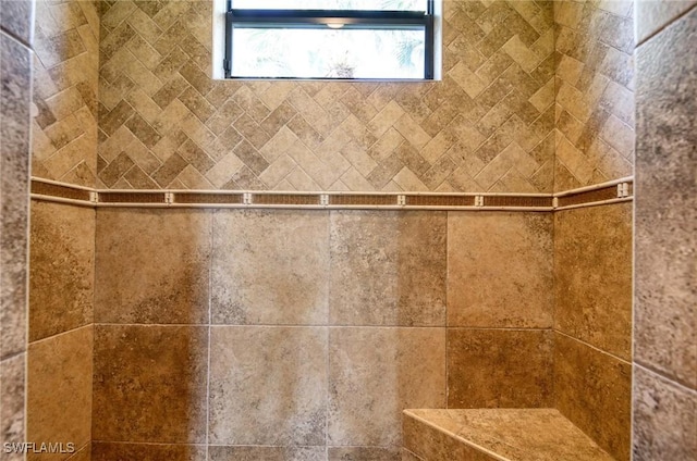 interior details featuring a tile shower