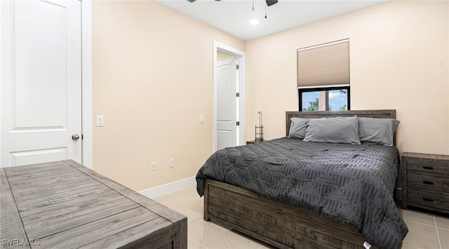 bedroom featuring recessed lighting, a ceiling fan, and baseboards