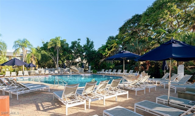 pool with a patio