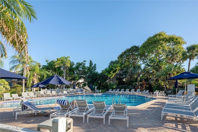 community pool with a patio