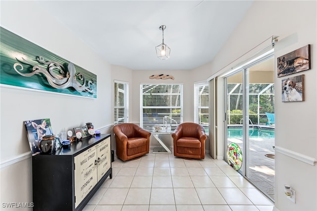 living area with light tile patterned flooring