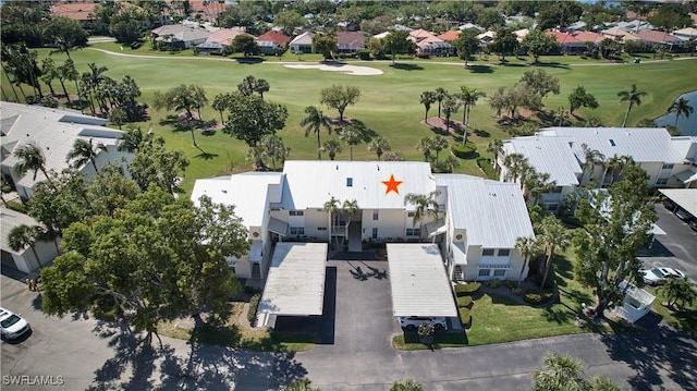 bird's eye view featuring a residential view and view of golf course