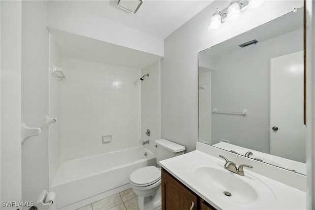 bathroom with tile patterned flooring, toilet, vanity, and shower / bathing tub combination