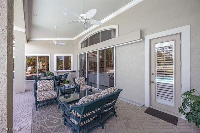 view of patio / terrace featuring an outdoor living space and a ceiling fan