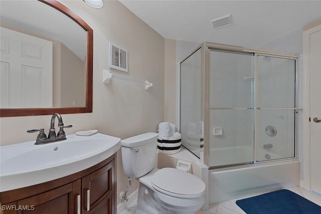 full bath featuring tile patterned floors, visible vents, toilet, and vanity