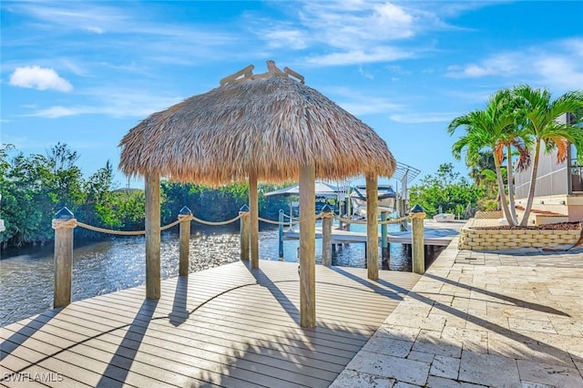 view of dock featuring a water view