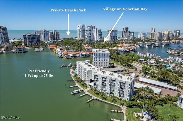 300 Park Shore Dr Unit 4C, Naples, FL 34103 - aerial view of a large body of water, a view of skyline, and numerous boat docks