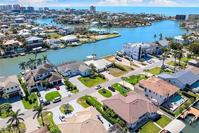 aerial view with a water view