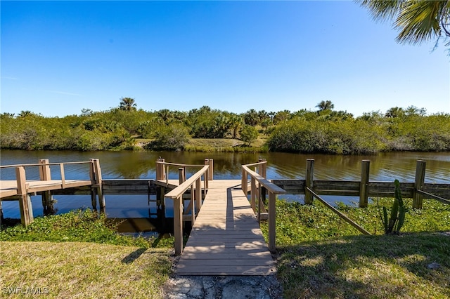 view of dock with a water view