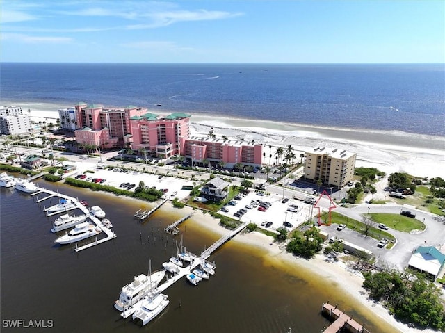 aerial view with a view of city and a water view