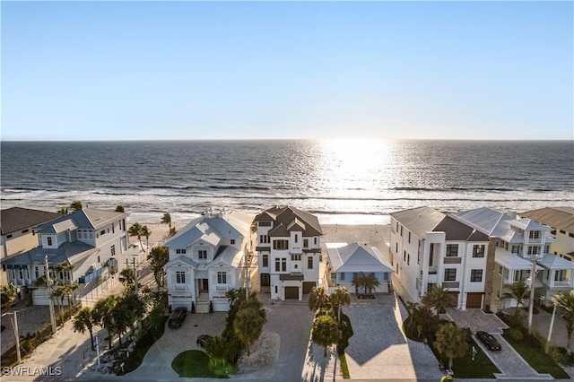 aerial view featuring a residential view and a water view