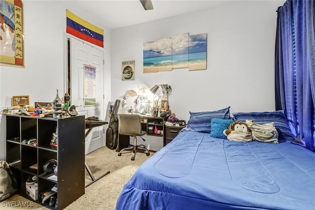 bedroom with carpet flooring and ceiling fan