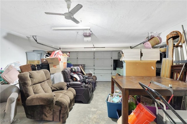 garage with ceiling fan