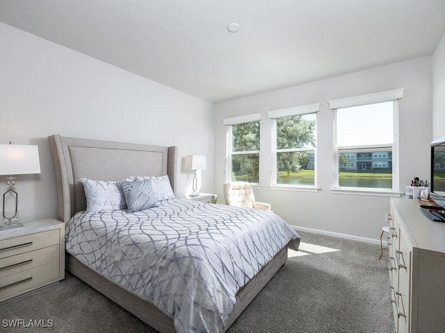 bedroom with baseboards and carpet