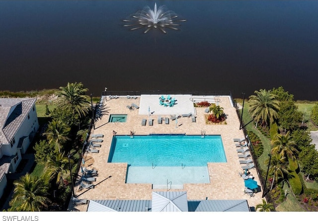 pool with a patio