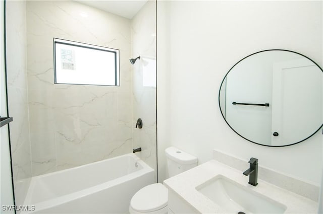 full bathroom with vanity,  shower combination, and toilet