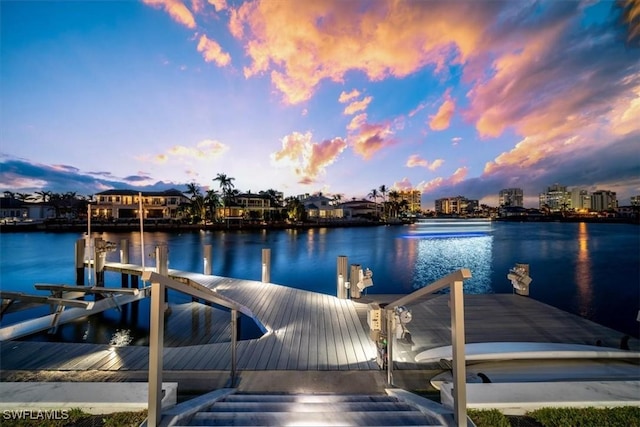 view of dock with a water view