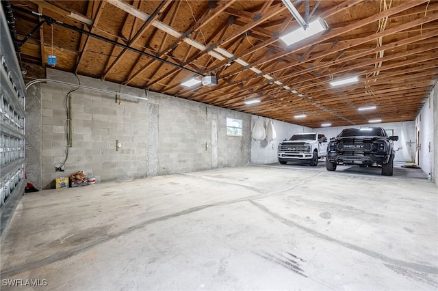 garage with a garage door opener