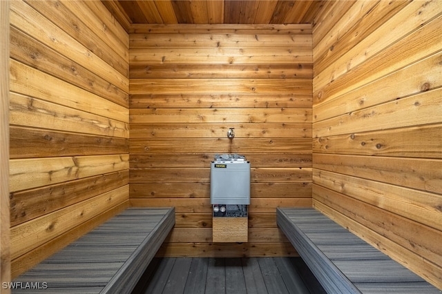 view of sauna / steam room with wood-type flooring