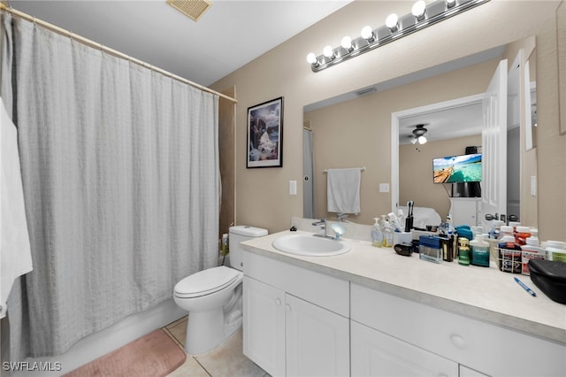 full bath with tile patterned floors, visible vents, toilet, and vanity