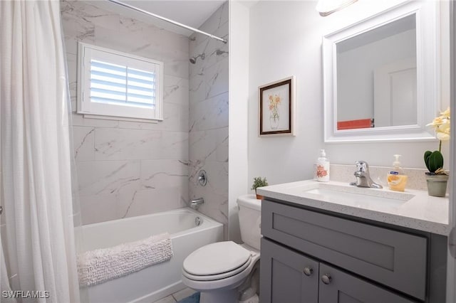 bathroom featuring vanity, toilet, and shower / tub combo