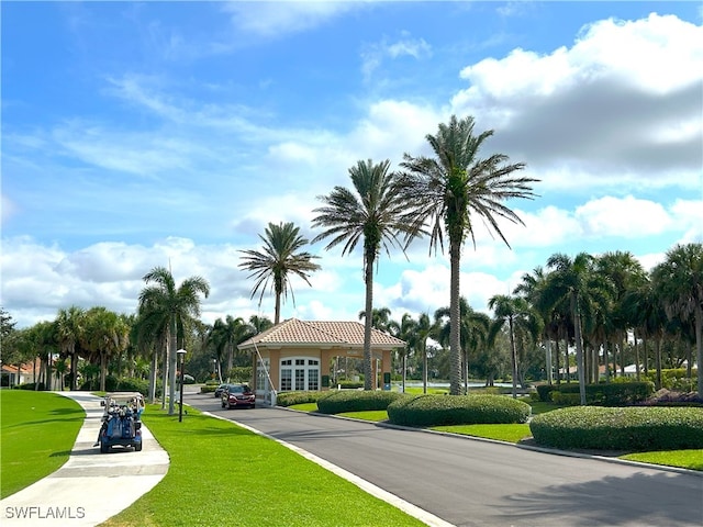 view of home's community with a lawn