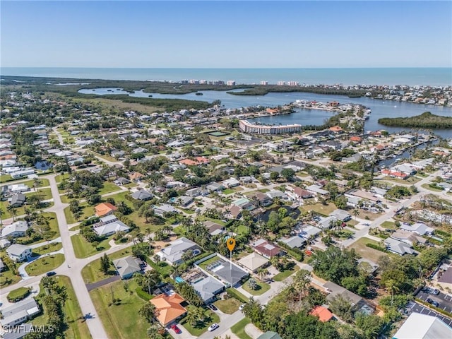 aerial view with a water view