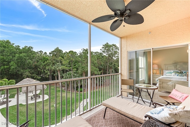 balcony with ceiling fan