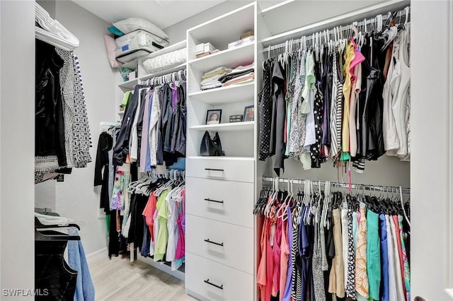 walk in closet with wood finished floors