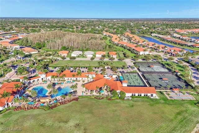 aerial view with a water view