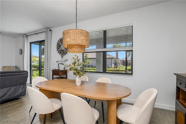 dining room with baseboards and wood finished floors