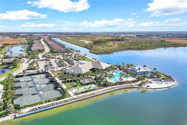 bird's eye view featuring a water view