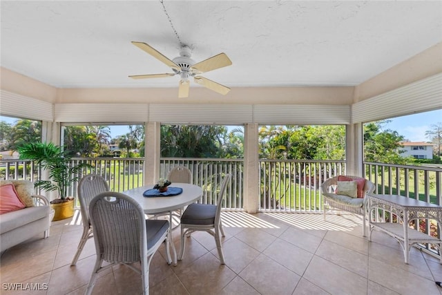 sunroom with a ceiling fan